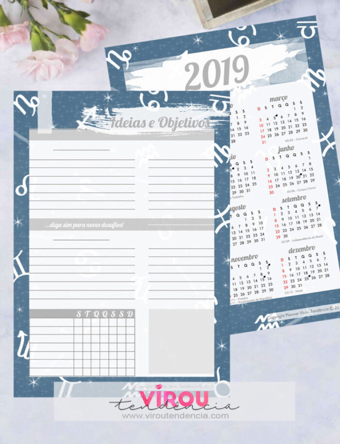 Planner 2019 para Imprimir - planner completo para download para ajudar no planejamento, organização no dia a dia para atingir seus objetivos em 2019.