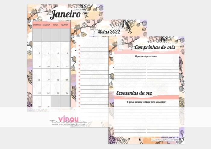 planner para download 2022 floral Blog Virou Tendência