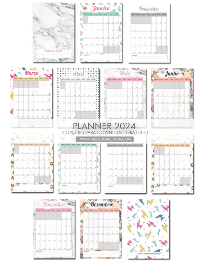 Planner 2024 GRATUITO para download ❤ 7 versões para baixar