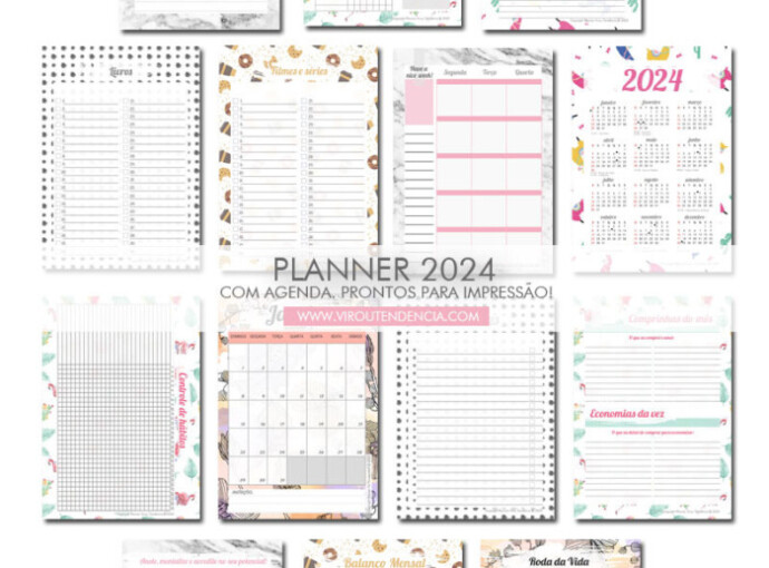 Planner 2024 completo com agenda para impressão - Planner 2024 para imprimir - Planner 2024 para download - Planner 2024 para Baixar - Planner Digital 2024 - Planner 2024 PDF - Planner 2024 com Agenda Digital - Arquivo Digital Planner 2024