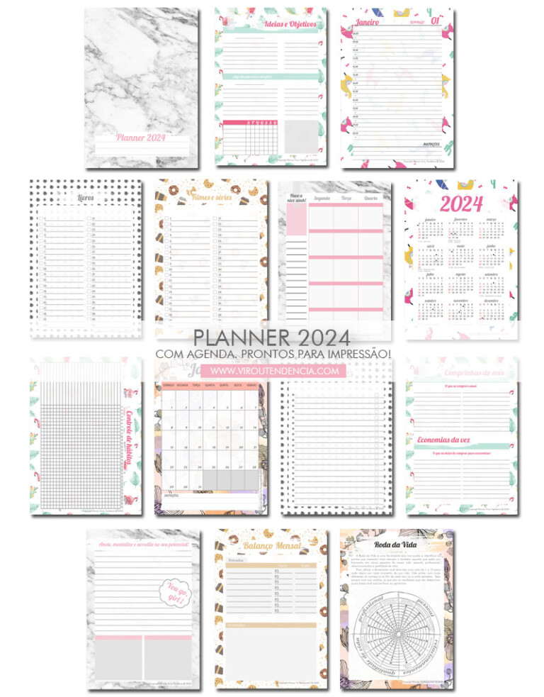 Planner 2024 completo com agenda para impressão - Planner 2024 para imprimir - Planner 2024 para download - Planner 2024 para Baixar - Planner Digital 2024 - Planner 2024 PDF - Planner 2024 com Agenda Digital - Arquivo Digital Planner 2024