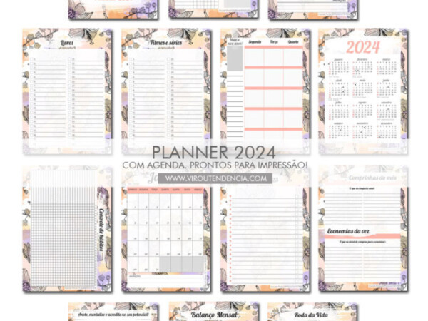 Planner 2024 completo com agenda para impressão - Planner 2024 para imprimir - Planner 2024 para download - Planner 2024 para Baixar - Planner Digital 2024 - Planner 2024 PDF - Planner 2024 com Agenda Digital - Arquivo Digital Planner 2024