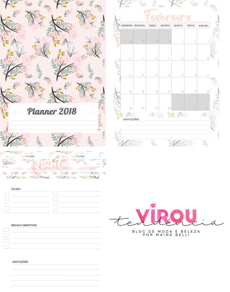 Planner 2018 para Download Gratuito - Planner 2018 para Imprimir