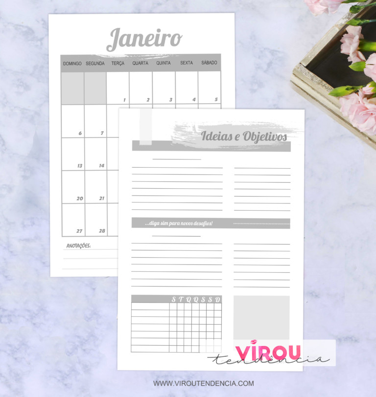 Planner Preto e Branco para Imprimir 2019