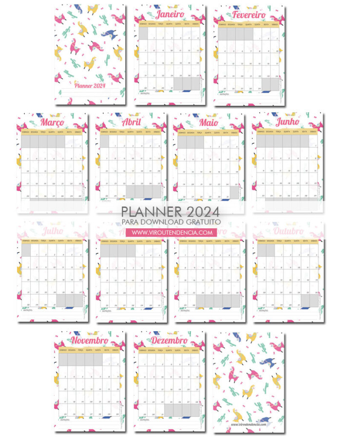 Planner 2024 GRATUITO para download 7 versões para baixar, imprimir e